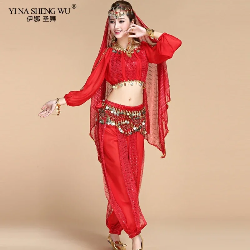 الكبار بوليوود أزياء رقص أزياء الرقص الهندي النساء الشيفون بوليوود الشرقية الرقص الشرقي ملابس الرقص 2/3/5/8 قطعة مجموعة #1