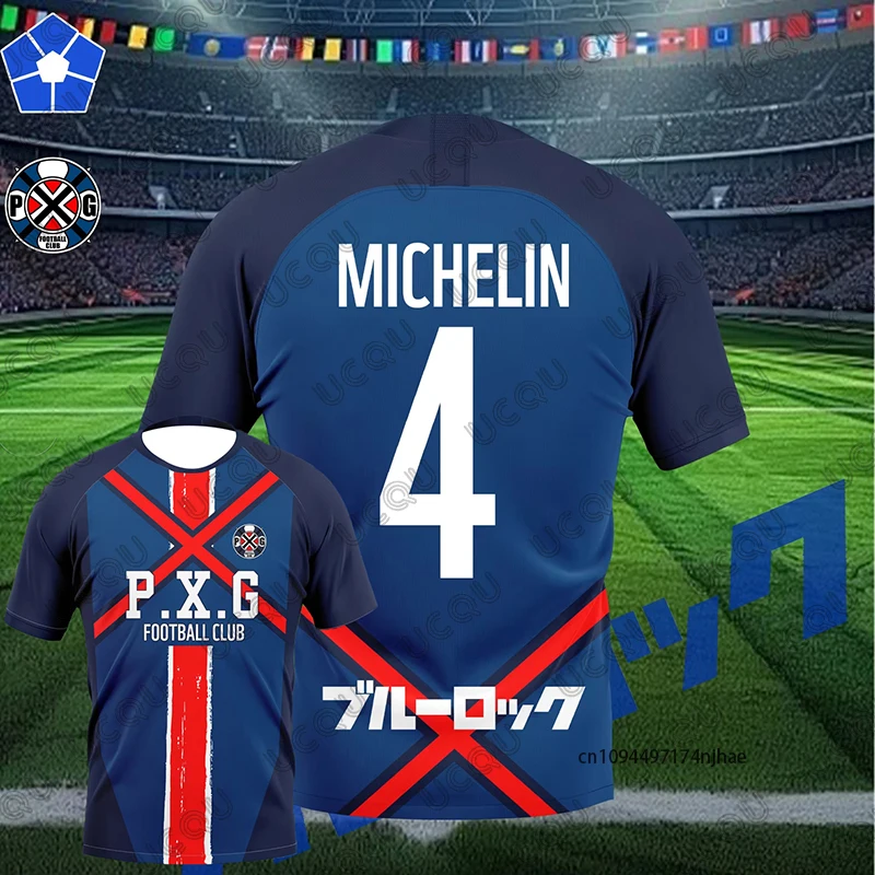 P.X.G الأزرق قفل جيرسي انمي ياباني زي كرة القدم رقم 9 رين شيدو تأثيري الصيف تي شيرت رجالي رياضة عادية للأطفال/الكبار