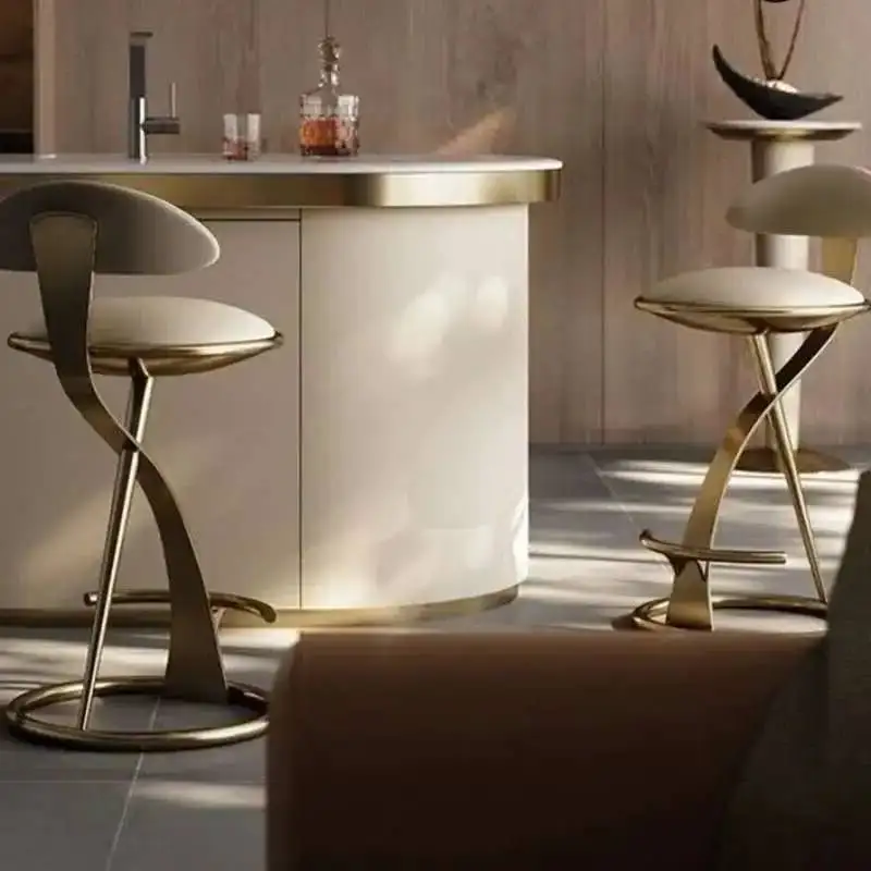 

Italian Light Luxury Minimalist Bar Chair Metal Frame Ecological Leather Seat High 75cm Cafe Bars Restaurant Furniture Top
