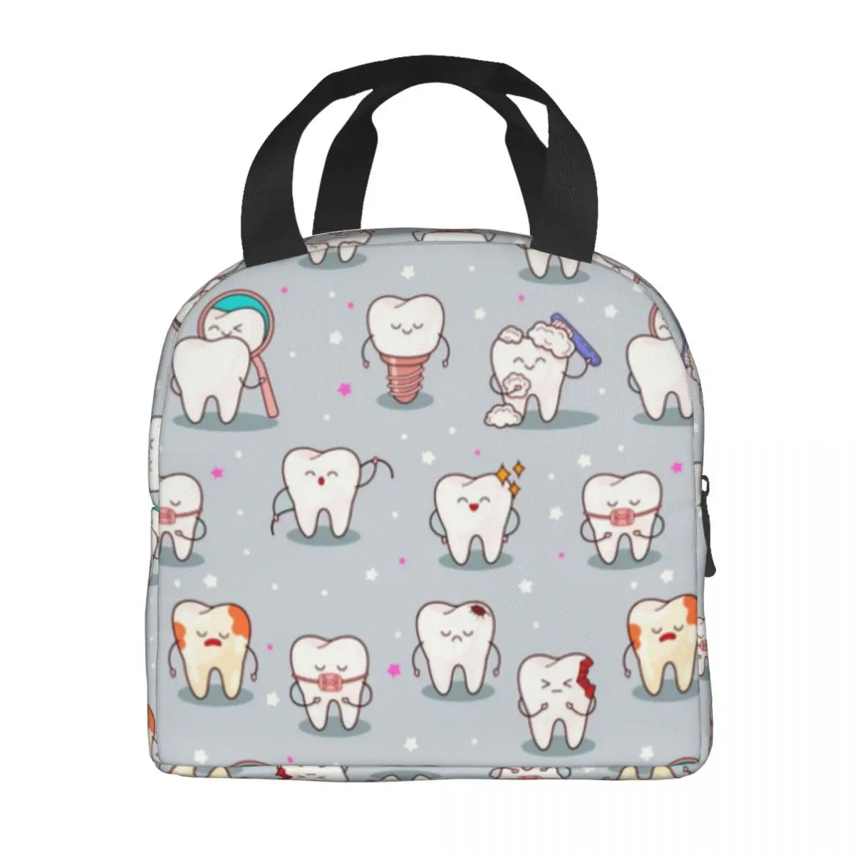 Custom Cute Teeth Baby Lunch Bag for Women Men Thermal Cooler Insulated Dentist Lunch Box for Children School