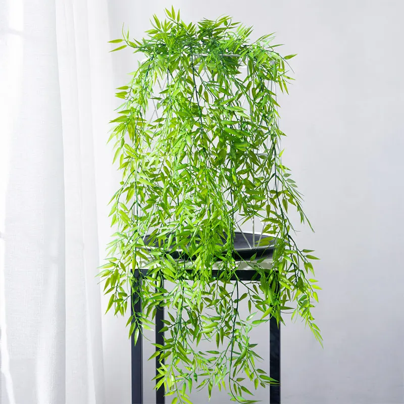 80-105cm Artificial Hanging Plants Tropical Bamboo leaf Vines Fake Grass Vine Plastic Willow leaves Wall For Garden Home Decor