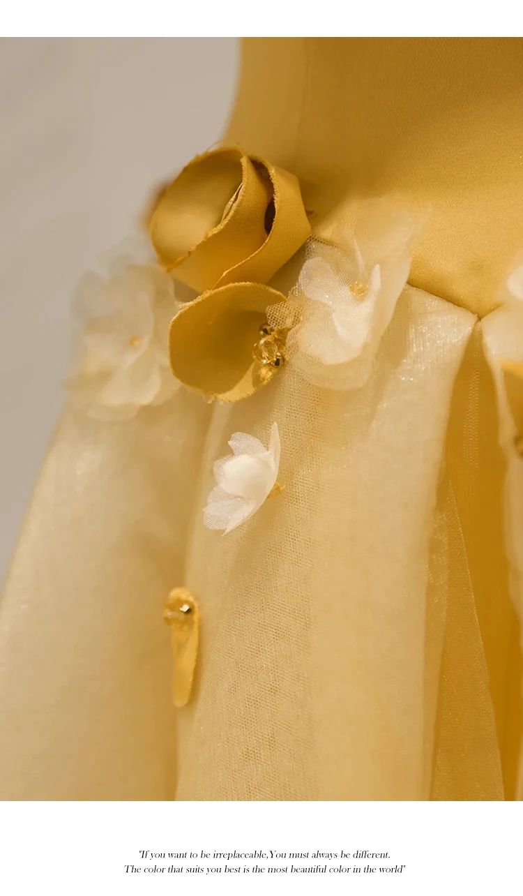 فستان سهرة أصفر أنيق بدون حمالات فستان حفلة موسيقية برباط من الخلف مصنوع يدويًا فساتين حفلات الزهور