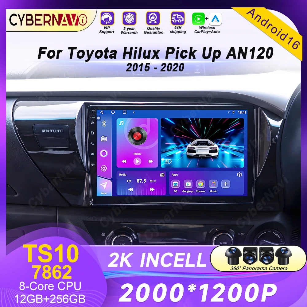 Android 16 Car Radio For Toyota Hilux Pick Up AN120 2016 - 2020 Multimedia Video Player 4G WIFI GPS NAVI Head Unit Carplay Auto