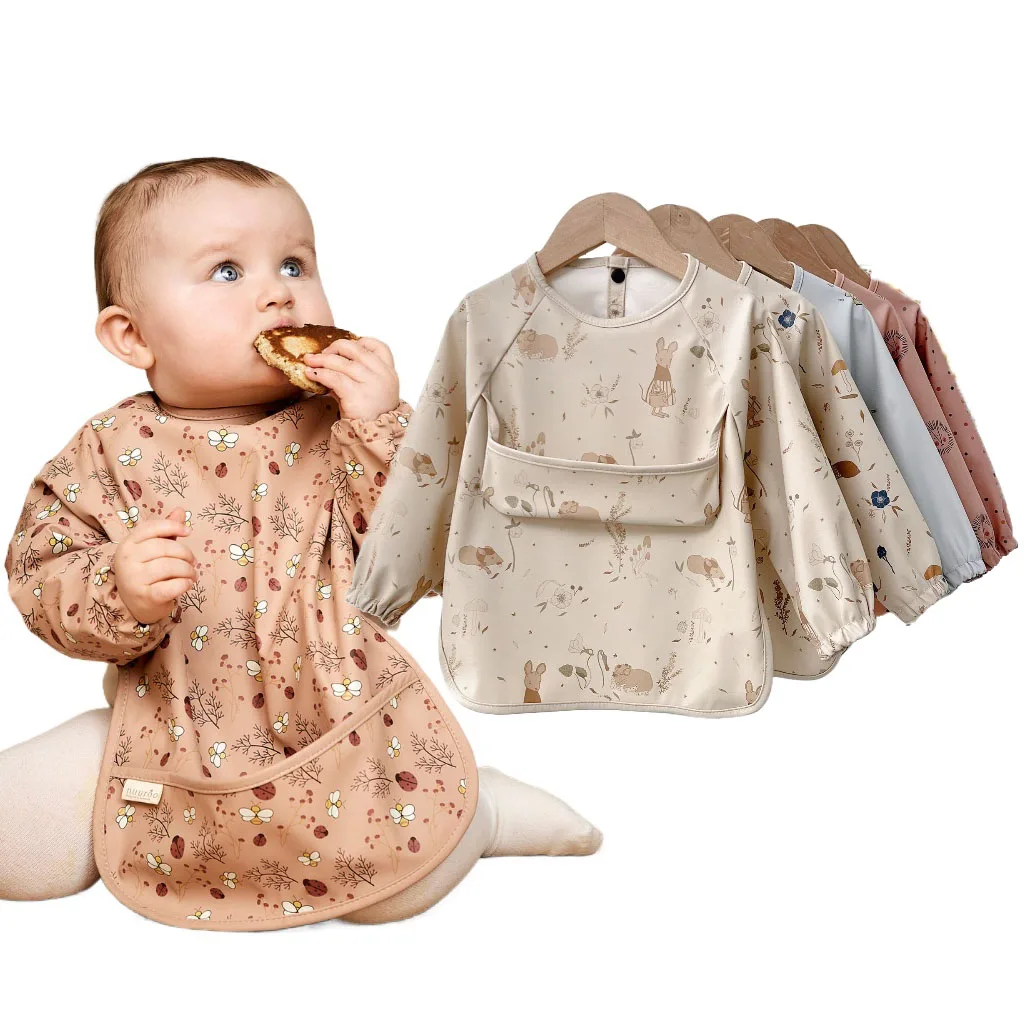 

Baby Bibs Long Sleeved Bib New Children's Waterproof Baby Burp Cloths Large Pocket Anti Dirt Anti Fouling Cover Feeding