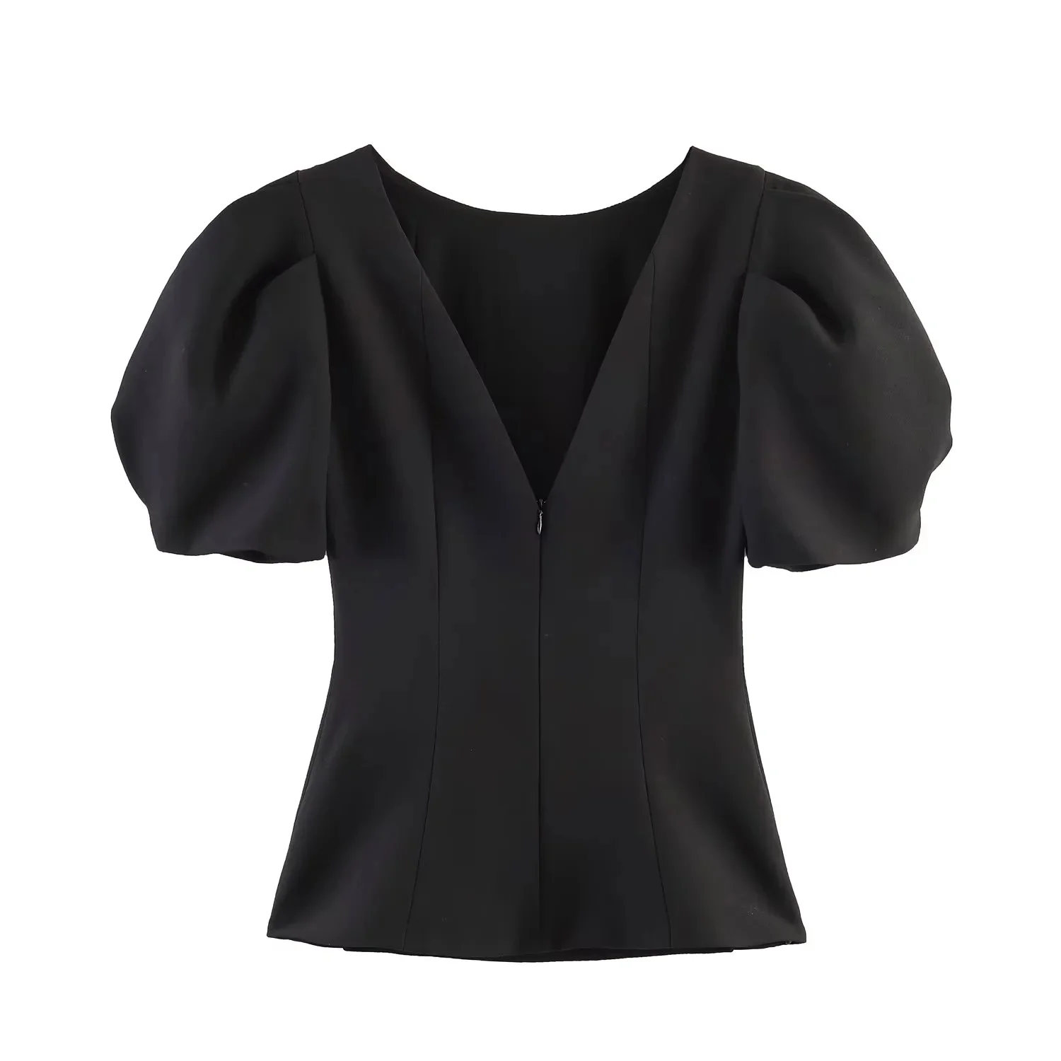 BSAY 2026 Sommer Damen Polka Dot Peplum-Top mit Puffärmeln und Rundhalsausschnitt – Elegante, schmal geschnittene Freizeitbluse für den Alltag – Detail 6
