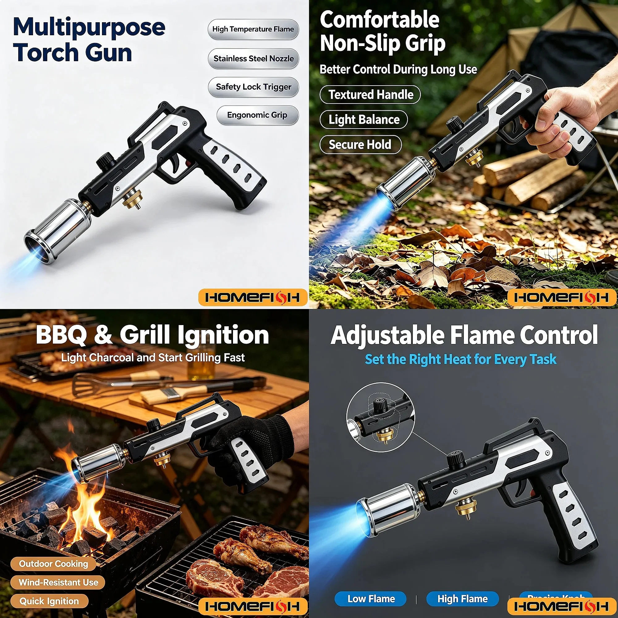 Adjustable Flame Butane Torch High Heat Handheld for BBQ Camping Cooking Soldering