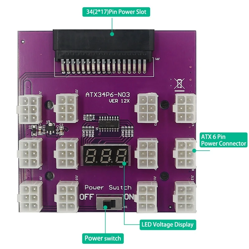 Server Power Supply Breakout Board PCI-E 12X6pin Adapter Converter For BTC Mining For Emerson 7001484 Power Supply