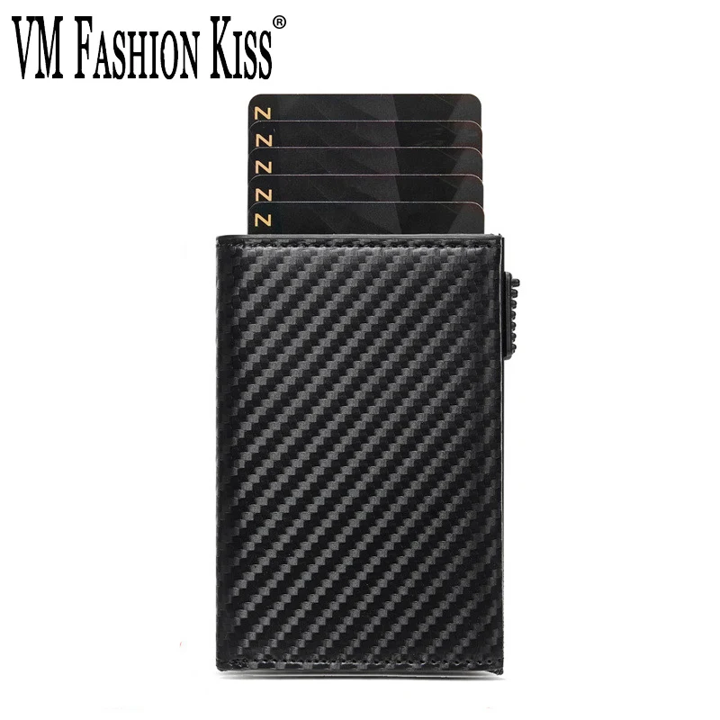 Men RFID Blocking Automatic Carbon Fiber Pop Up Wallet For Cards And Notes Credit Card Case With ID Window Credit Card Holder