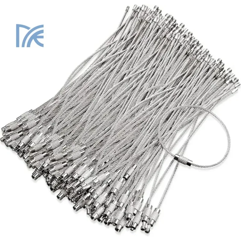Stainless Steel Wire Keychain Tag Loop Screw Lock Metal Ropes Cable Gadget Ring Key Keyring Circle Camp Hanging Tool Hardware