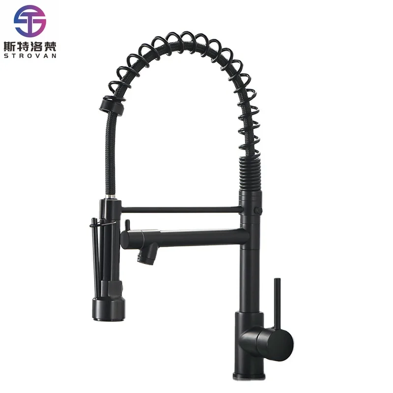 Modern Classic Style Single Hand 304 Stainless Steel Kitchen Faucet Pull-Out Hot & Cold Water Sink Mixer Tap with Silicon Finish