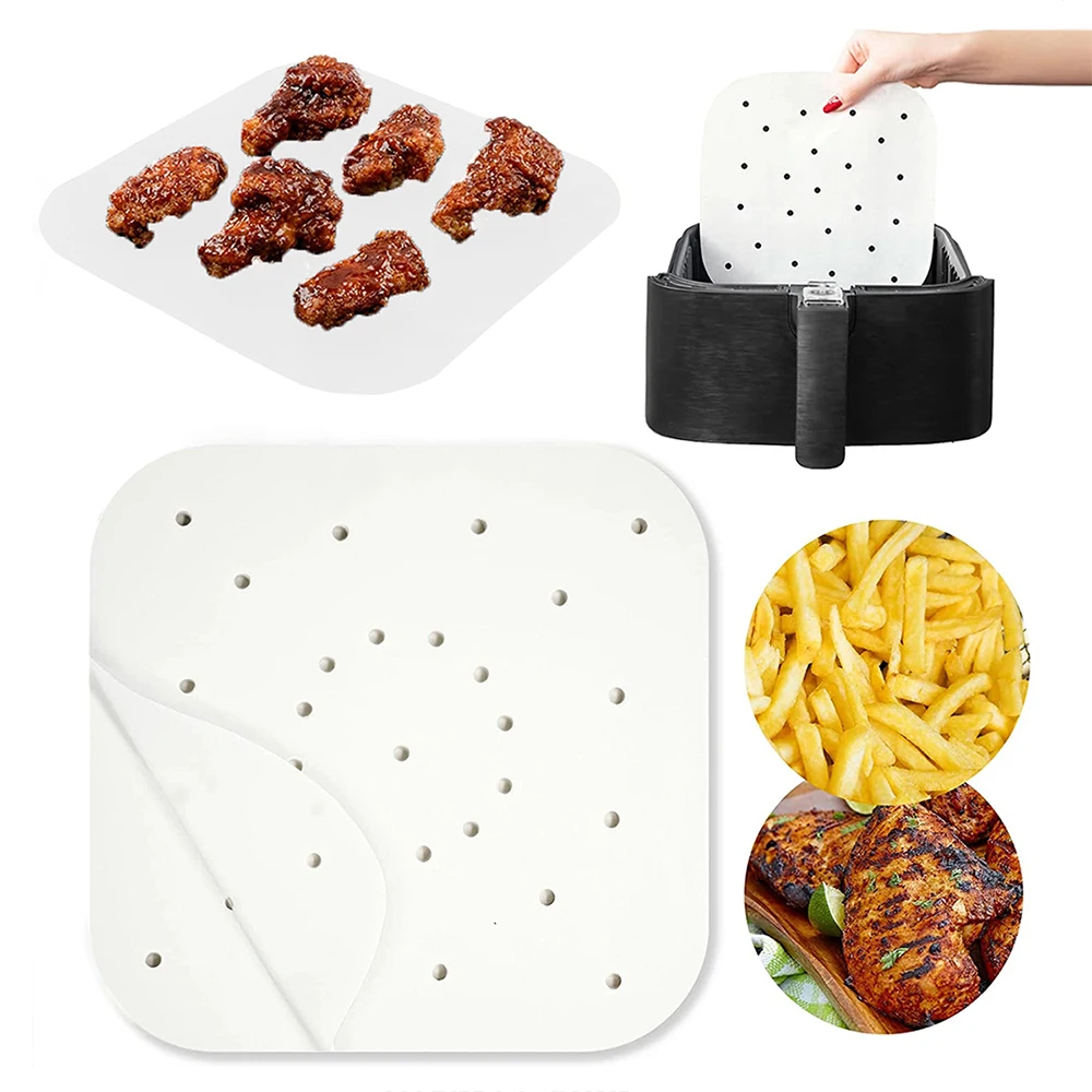 50Pcs Air Fryer Parchment Paper Liners Disposable Square Non-Stick Oven Oil-absorbing Paper Baking Accessories