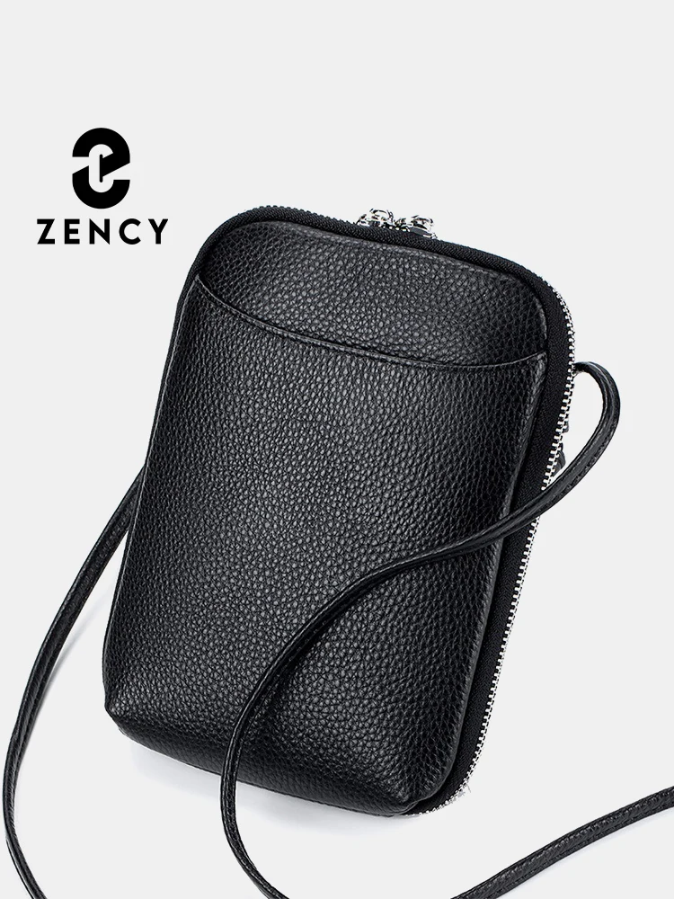 Zency Soft Genuine Leather Female Handbag Small Phone Bag Multi-functional Cross body Shoulder Card Holder Bag With Key Ring New