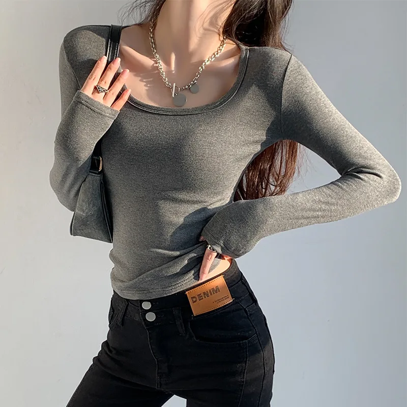 

Undercoat Women's New Korean Version Versatile Foreign Style Autumn and Winter Frosted Long Sleeve T-Neck Slim Fit Top