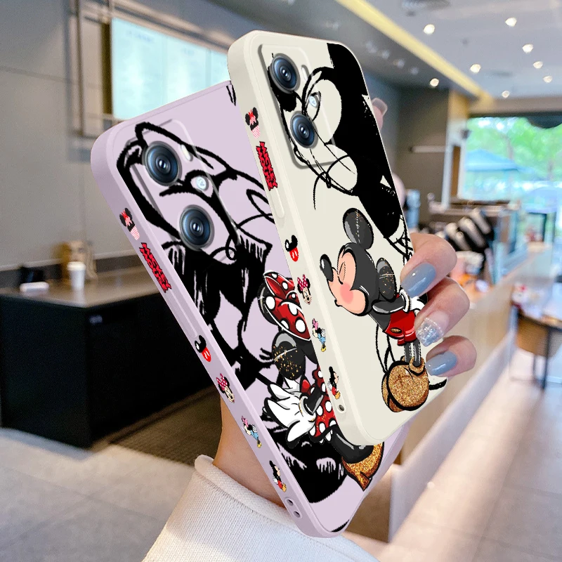 Minnie Mickey Mouse Liquid Left Rope For OPPO Find X6 X5 X3 A98 A96 A94 A93 A77 A76 A74 A72 A57 A53 A16 5G Back Phone Case