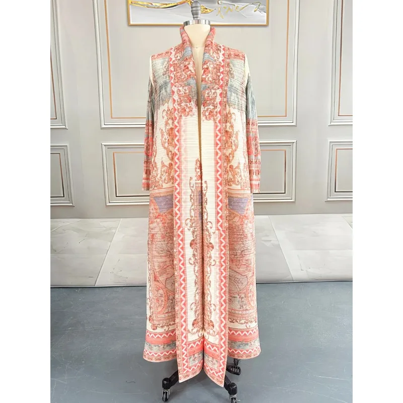 미야케 아바야 아라비안 플리츠 로브 재킷 정장 고급 이브닝 파티 로브 플러스 사이즈 긴팔 라마단 드레스 구김 방지