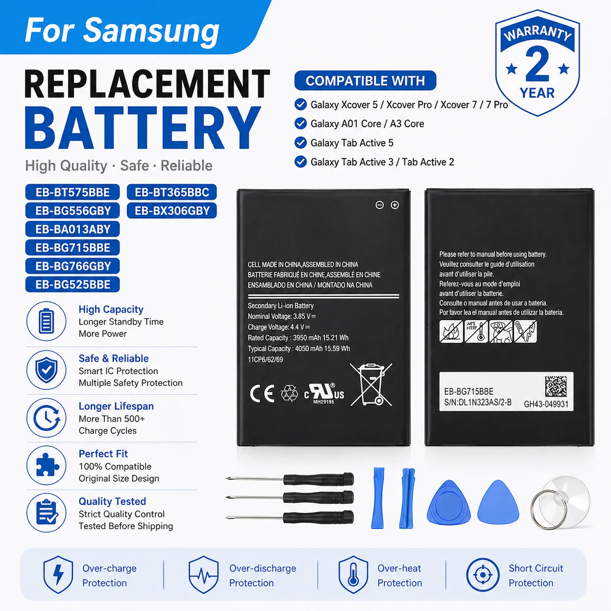 

Replacement Battery BT575BBE BG556GBY BG715BBE BT365BBC BG525BBE BG766GBY BX306 For Samsung Xcover 5 6 7 Pro A01 Core Tab Active