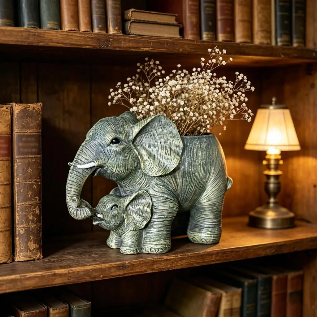 Elephant Desk Planter Resin Animal Flower Pot Miniature Vase Indoor Outdoor Succulent Holder for Home Table Landscape