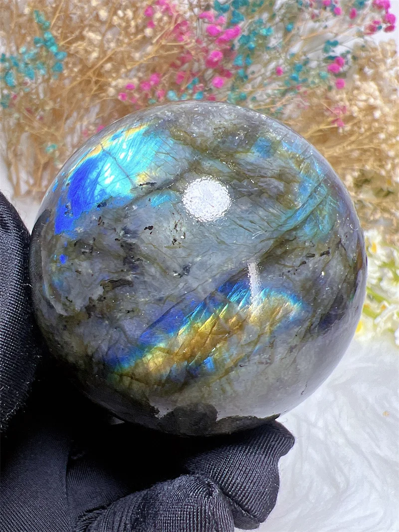 Natura Crystal Blue Labradorite SPhere With Rain Bow Free Form  Carving Reiki Healing Stone Home Decoration Exquisite Gift