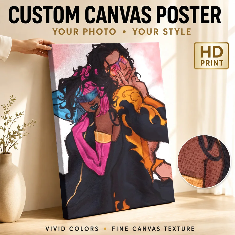 Illustration Of A Couple In Embrace Canvas Poster Custom Modern Aesthetic Canvas Wall Art for Office Decor Gift for Collectors