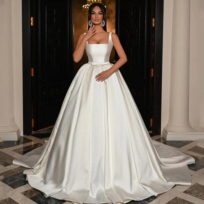 

Eightree 2023 White Princess Wedding Dresses Square Collar Sleeveless Bride Dress Boho Beach Wedding Evening Prom Gown Plus Size