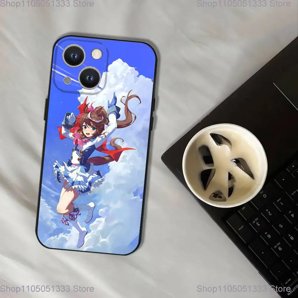 حافظة هاتف Uma Musume Pretty Derby لهاتف iPhone 17,16,15,14,13,12,11,Pro,XS,Max,XR,Plus,E,SE4,غطاء ناعم أسود صغير