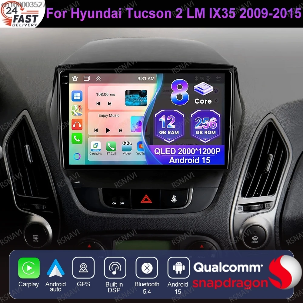 Android 15 For Hyundai Tucson 2 LM IX35 2009-2015 DVD Multimedia Qualcomm 4G LTE BT Viedo Player GPS Car Radio Autoradio Stereo