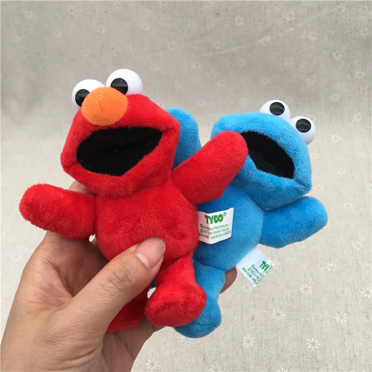 10cm Elmo Cookie Monster With Plastic Plush keychain Toy Keychain Stuffed Dolls Backpack Keyring For Kids Gift