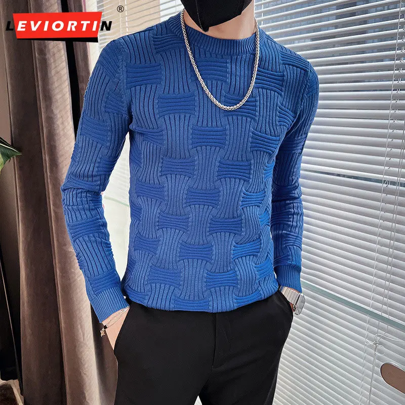 

Autumn and Winter New Round Neck Knitted Sweater Men's Long Sleeve Knitted Pullover Personalized Versatile Trendy Underlay M-3XL