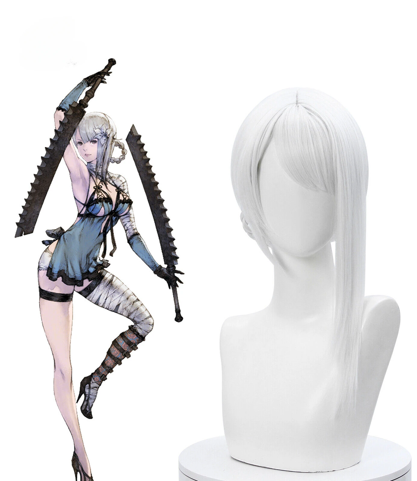 NieR Kaine Cosplay Sliver White Braided Wigs