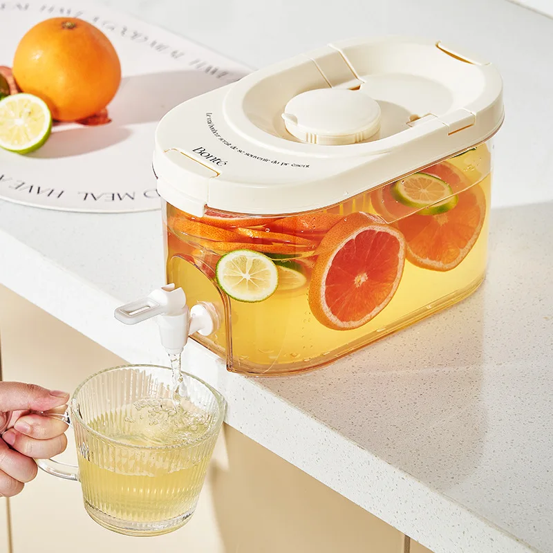 

Summer Camping Cold Water Bottle Cold Bubble Lemon Fruit Tea Scented Tea Water Pitcher with Tap Cream Wind Refrigerator