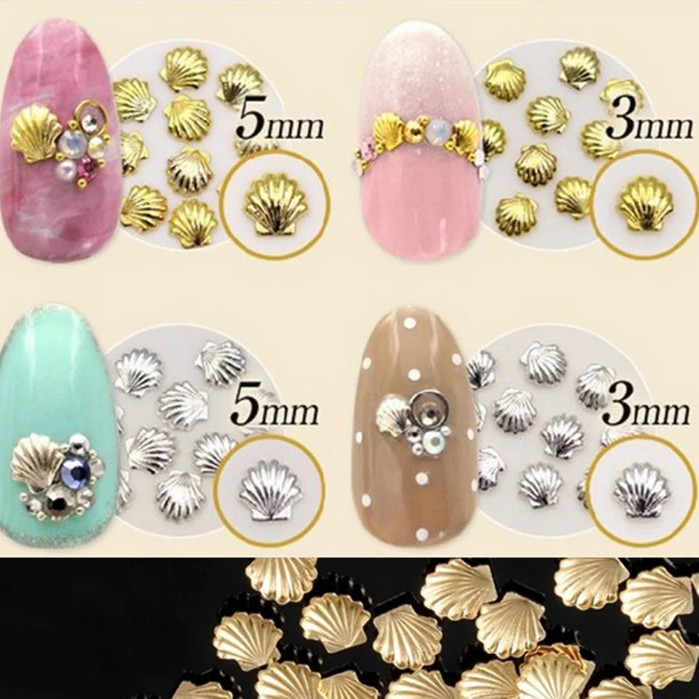 1000 teile/paket 3D Gold Silber 3d Metall Meer Shell Perlen Nail art schmuck Japanischen Metallic Studs Nail art Zubehör Dekoration