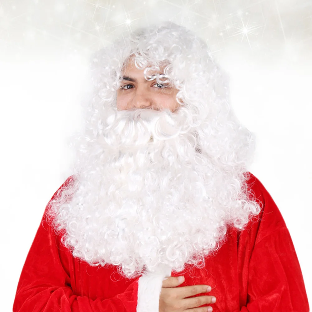 Puntelli per cabina fotografica per cosplay di Babbo Natale ricci bianchi Barba lunga Puntelli per costumi da Babbo Natale di Natale Barba lunga riccia