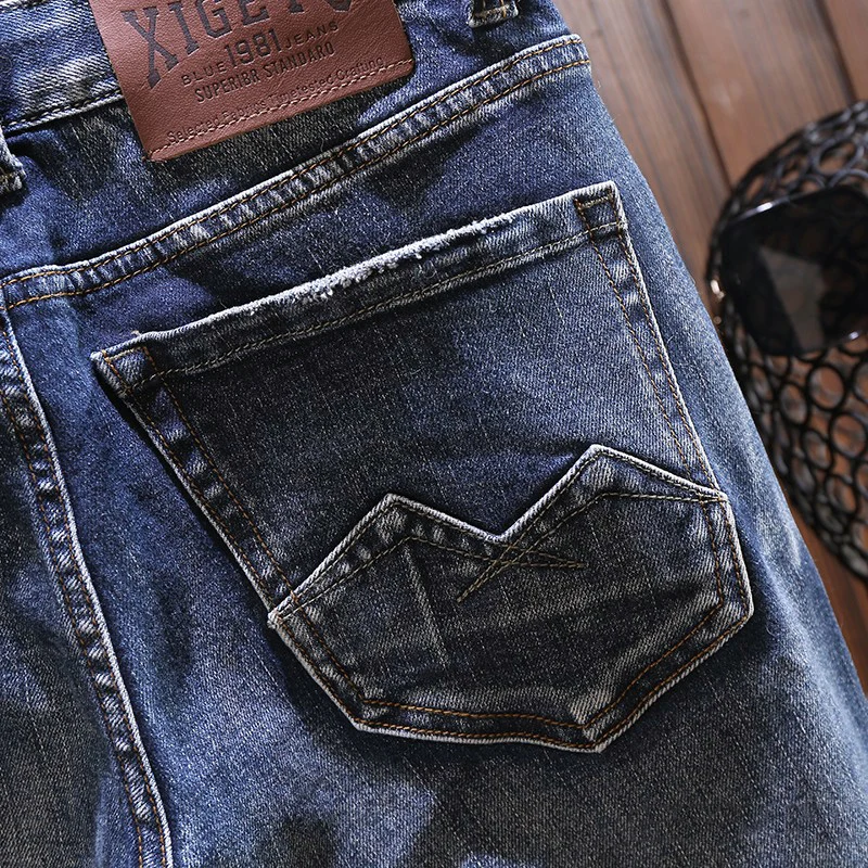 Fashion Designer Men Jeans High Quality Retro Blue Stretch Slim Fit Ripped Jeans Men Italian Style Vintage Denim Pants Hombre