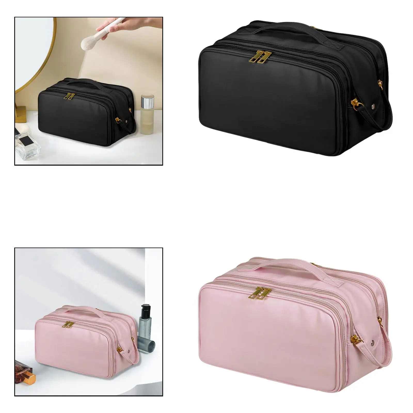 

Дорожная косметичка для макияжа, ручная косметичка для женщин, портативная, просторная с держателем для кистей, прочный органайзер, чехол для переноски