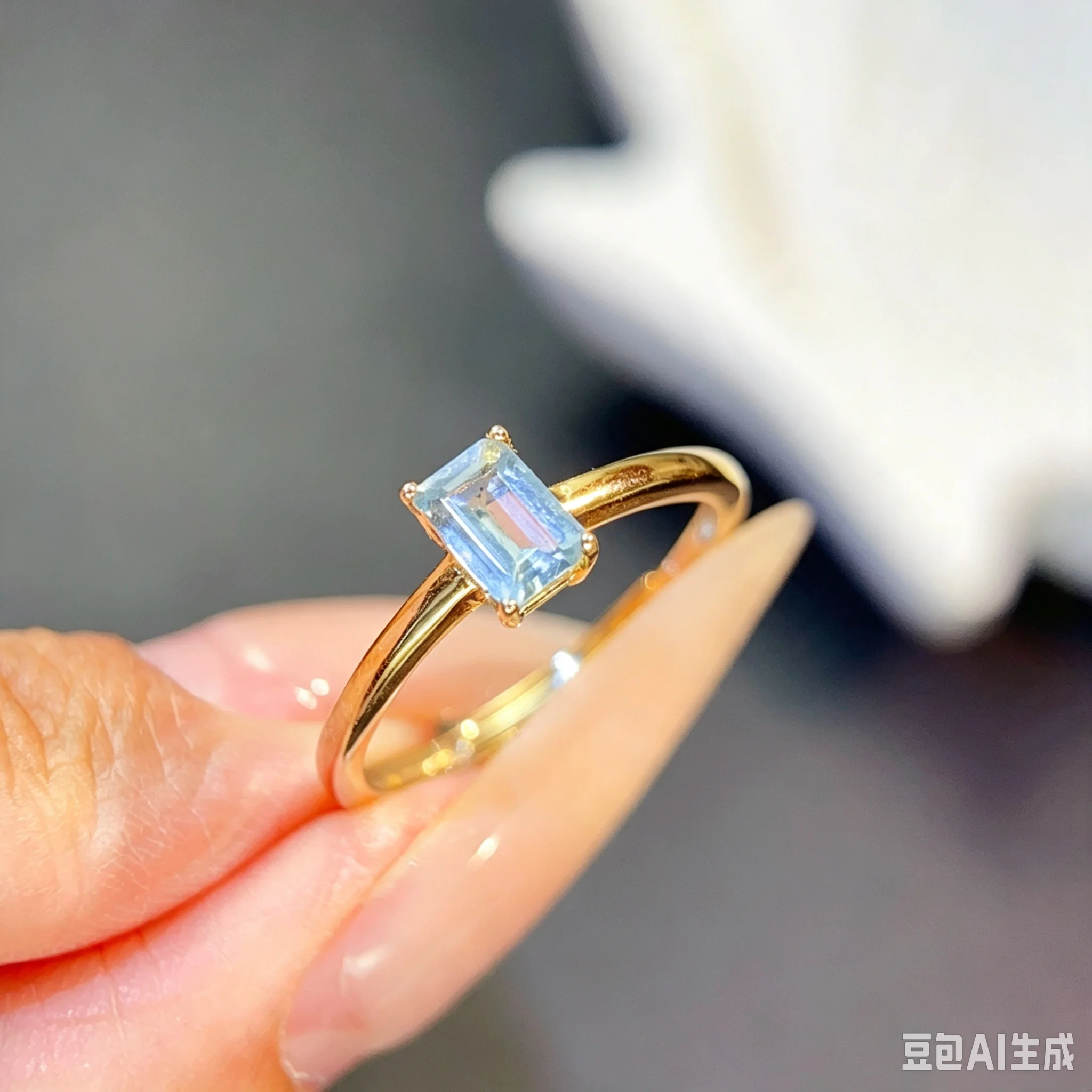 Simple 925 Silver Gemstone Ring 4x6mm Natural Aquamarine Ring with Certificate Silver Aquamarine Jewelry for Women Daily Wear
