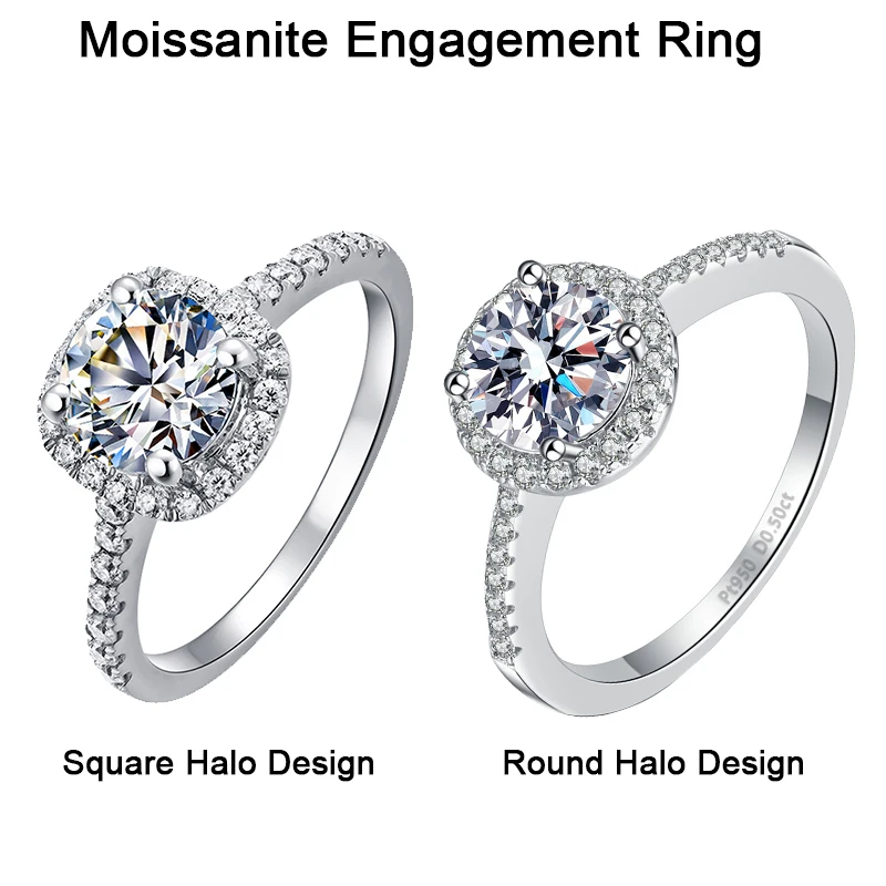 100% Moissanite Rings 1CT 2CT 3CT Brilliant Diamond Halo Engagement Rings For Women Girls Promise Gift Sterling Silver Jewelry