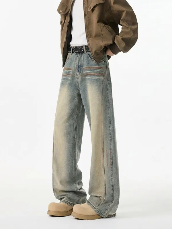 

TANGZ Studio High Street Cool Men's Wide Leg Jeans Low Waist Vintage Waed American Trendy Brand Casual Straight Tube Pants