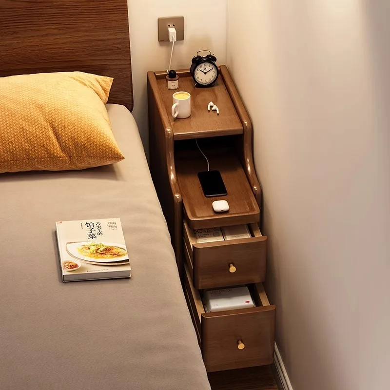 

Solid wood bedside table Mini small extremely narrow bedroom bedside table Ultra narrow crevice shelf storage cabinet Simple