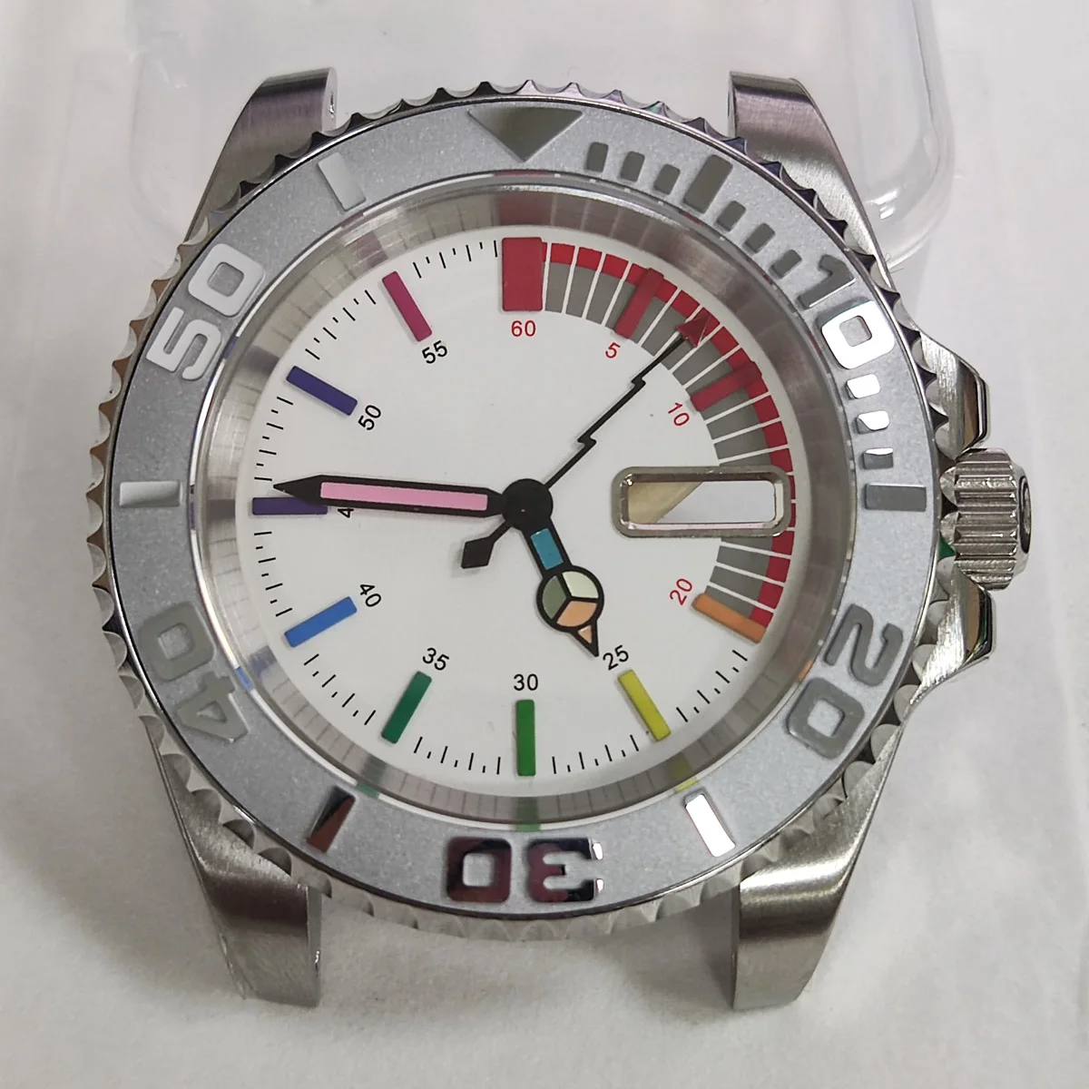 40mm nh35 caso relógio masculino arco-íris dial novo relógio logotipo personalizado relógio de mergulho vidro safira nh36 assista caso nh36 dial nh36 movimento