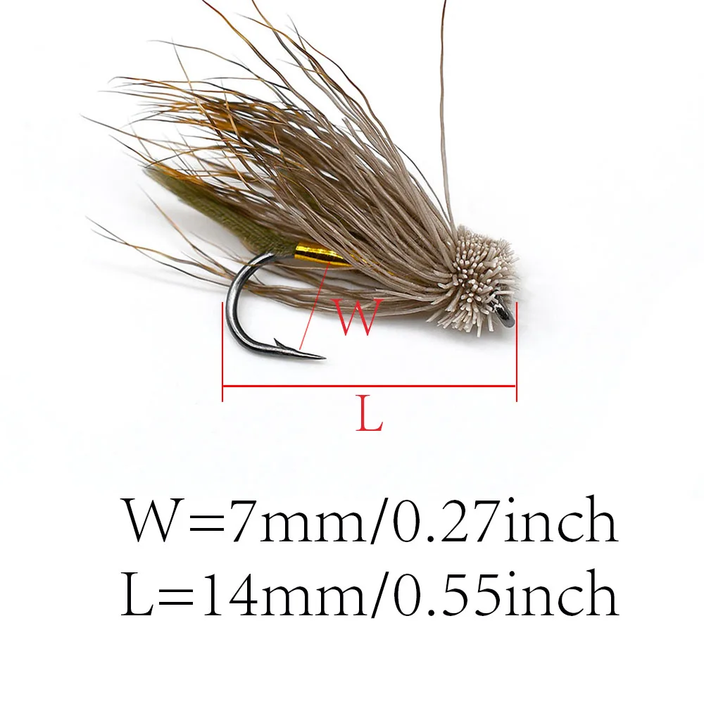 MNFT 10PCS Brown Hair Golden Body Muddler Minnow Fly Bass Fishing Lure Trout Streamer Flies With  Crank Hook 6#