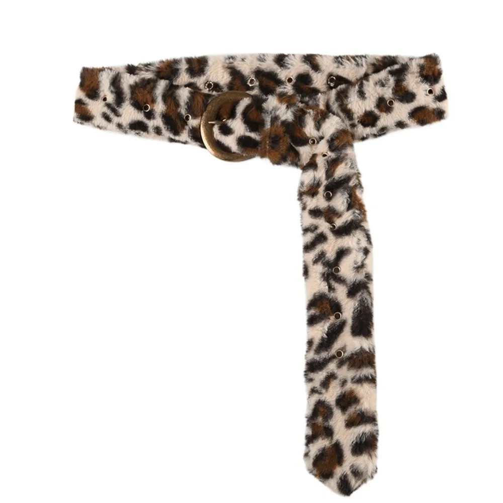 

Furry Leopard Print Plush Belt Jeans Decor Y2K Plush Tassels Waistband Hip-hop Steampunk Jazz Dance Costumes Accessory Ladies