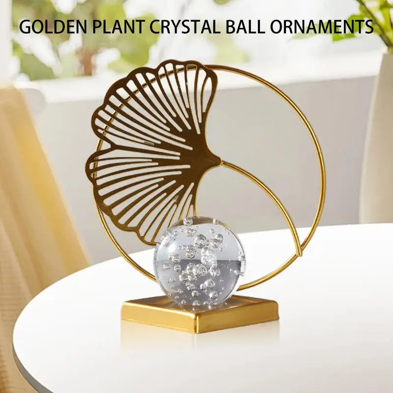 

Crystal Ball With Stand Metal Plant Statue Crystal Ball Ornaments Living Room Study Figurine Accent Desktop Ornaments For