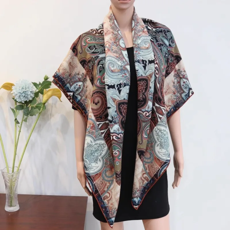 الصين Dunhuang الكاجو رؤية مزدوجة شالات الصوف الحرير الطباعة الملونة