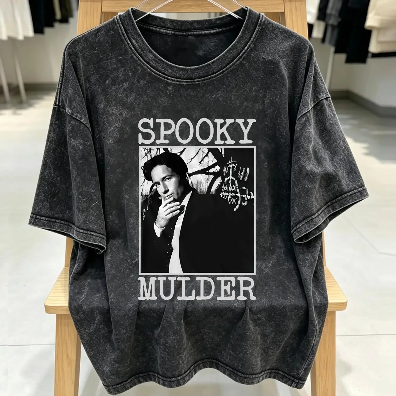 washed T Shirt The X Files Spooky Mulder For Fan Fox Movie Vintage Alien long or short sleeves vintage Washed Soft Stretched