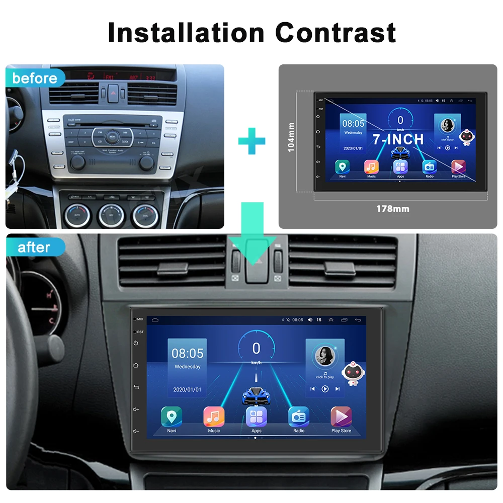 Podofo AI Android Car Multimedia Player 4G Split Screen Car Radio GPS Audio Stereo 2 Din Autoradio For Ford VW Toyota Nissan