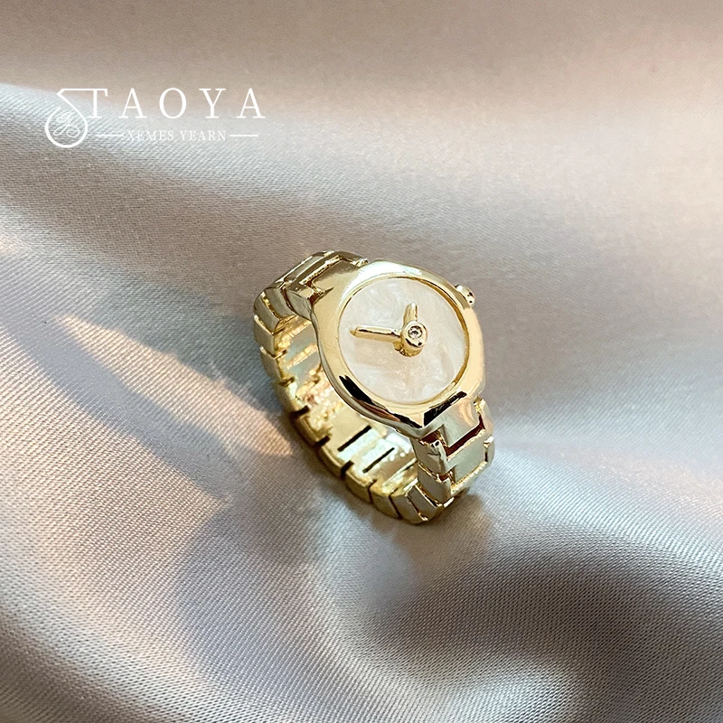 2023 Unique Imitation Watch Design with Gold Color Open Ring, Gothic Girls' Fashion Jewelry For Women Party Luxury Accessories