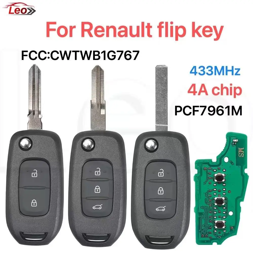 Leo For Renault Kadjar Captur Megane 3 Symbol Logan 2 Sandero 2 Dacia Car Flip Renmote Key 433MHz 4Achip PCF7961M FCC:CWTWB1G767