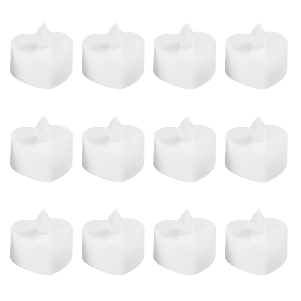 12 Pcs Heart Shaped LED Flameless Candles Tealight Safe Family Kids Pets Drip Fire Longer Life Button On Off Table