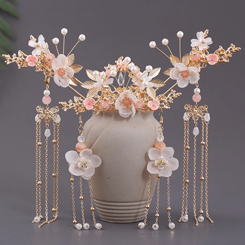 2023 ancient chinese women hanfu hair accessories set fairy tassel hairpin hair hairpin ancient costume hair crown jewelry set