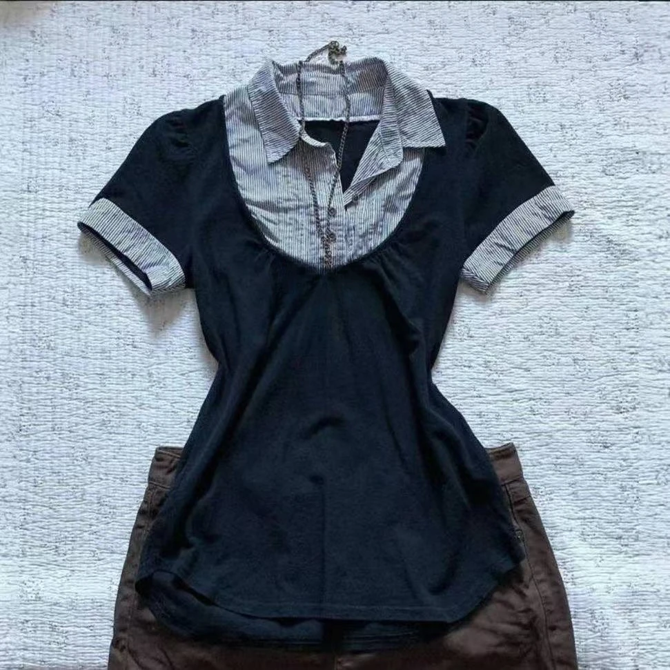 

Sweet Vintage Blouse Women Japanese Y2K Fairy Grunge Ruffle Short Sleeve Tee Daily Fashion